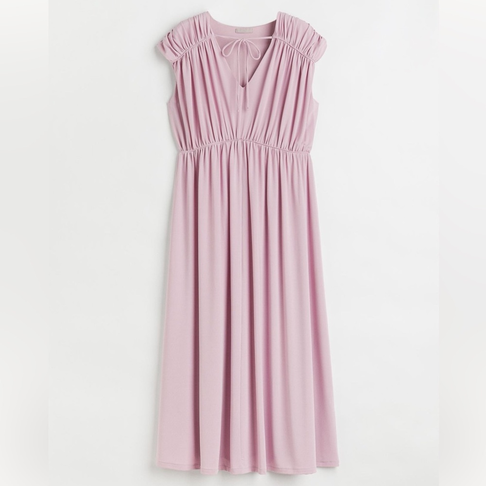 H&M Jersey Dress Long Gathered Pink Purple Size XXL
